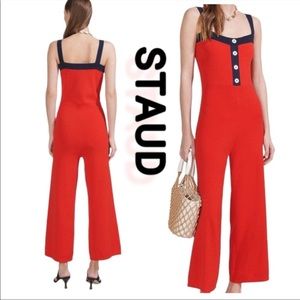 STAUD Scotch Tomato Red Button Cropped Jumpsuit - Medium (4/6) 🆕 NwT